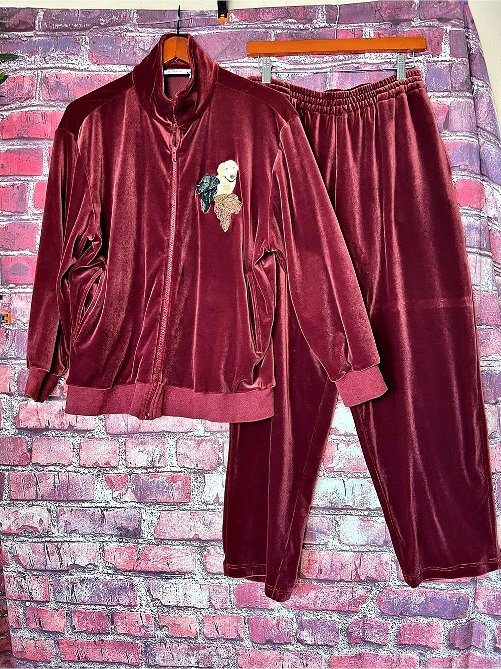 Vintage National Wildlife Federation Velour Tracksuit Set Maroon Labradors L